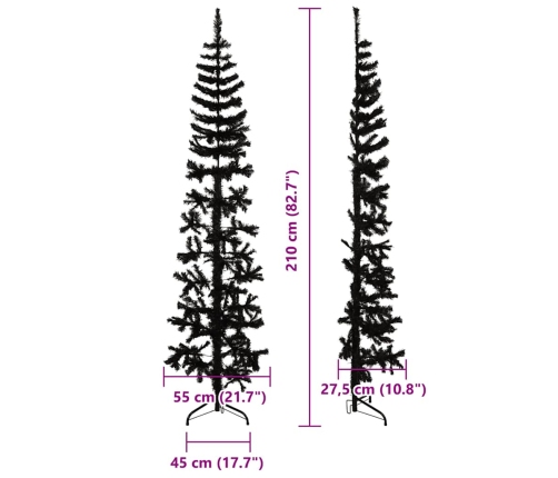 Medio árbol de Navidad artificial con soporte negro 210 cm