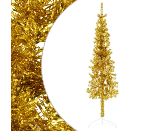 Medio árbol de Navidad artificial con soporte dorado 120 cm