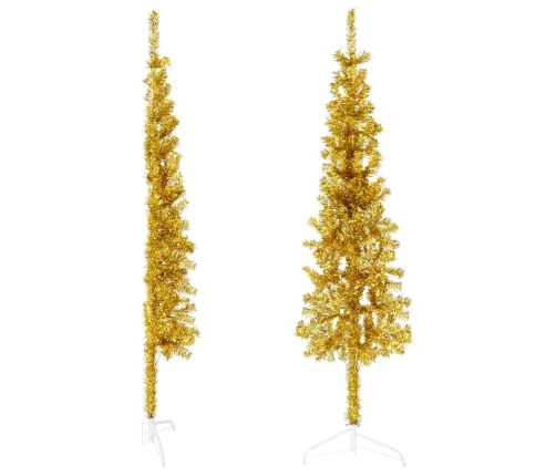 Medio árbol de Navidad artificial con soporte dorado 120 cm