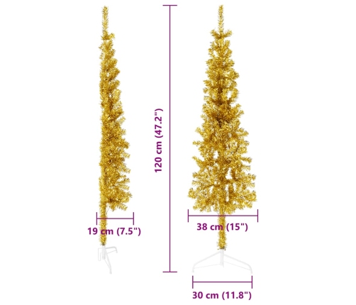 Medio árbol de Navidad artificial con soporte dorado 120 cm