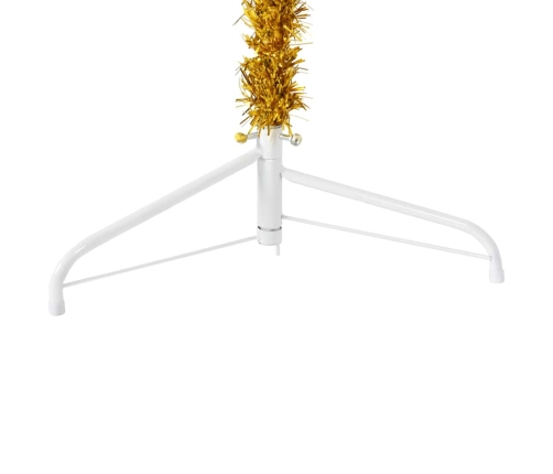 Medio árbol de Navidad artificial con soporte dorado 150 cm