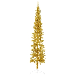 Medio árbol de Navidad artificial con soporte dorado 180 cm