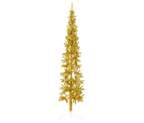 Medio árbol de Navidad artificial con soporte dorado 180 cm