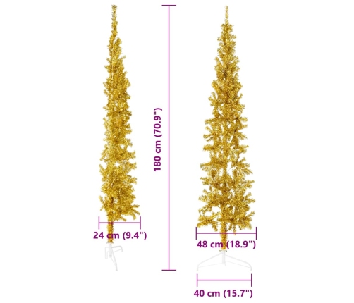 Medio árbol de Navidad artificial con soporte dorado 180 cm