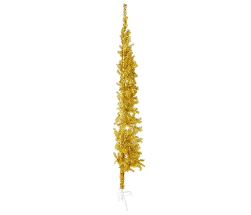 Medio árbol de Navidad artificial con soporte dorado 210 cm