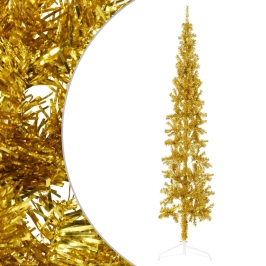 Medio árbol de Navidad artificial con soporte dorado 240 cm