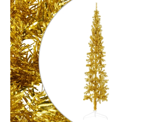 Medio árbol de Navidad artificial con soporte dorado 240 cm