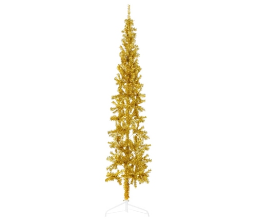 Medio árbol de Navidad artificial con soporte dorado 240 cm