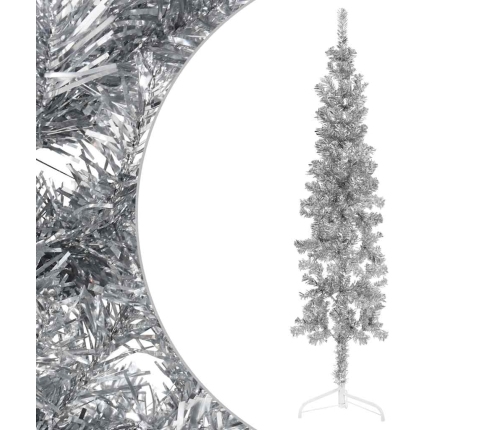 Medio árbol de Navidad artificial con soporte plateado 120 cm