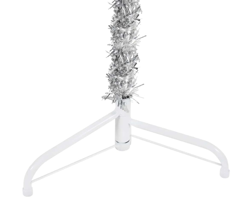 Medio árbol de Navidad artificial con soporte plateado 120 cm