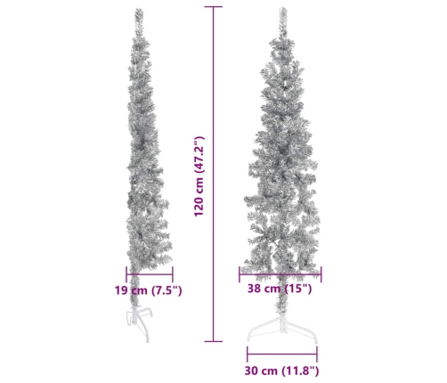 Medio árbol de Navidad artificial con soporte plateado 120 cm