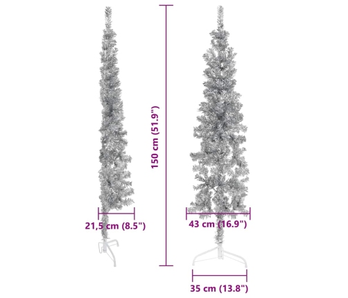 Medio árbol de Navidad artificial con soporte plateado 150 cm