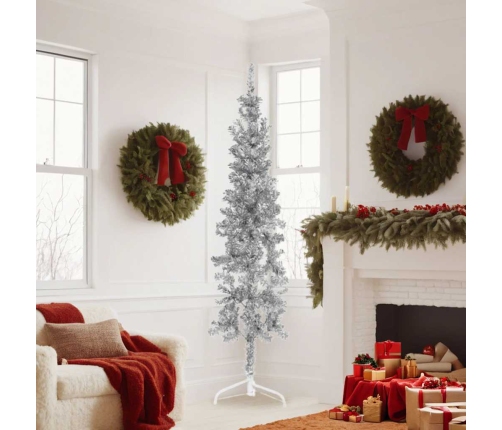 Medio árbol de Navidad artificial con soporte plateado 180 cm