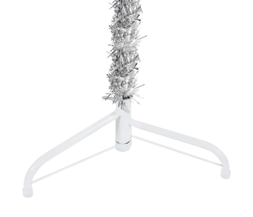 Medio árbol de Navidad artificial con soporte plateado 180 cm