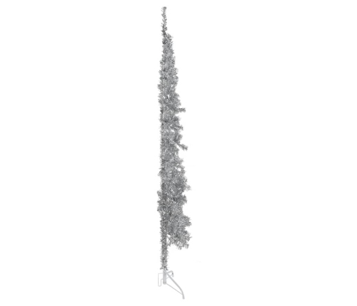 Medio árbol de Navidad artificial con soporte plateado 210 cm