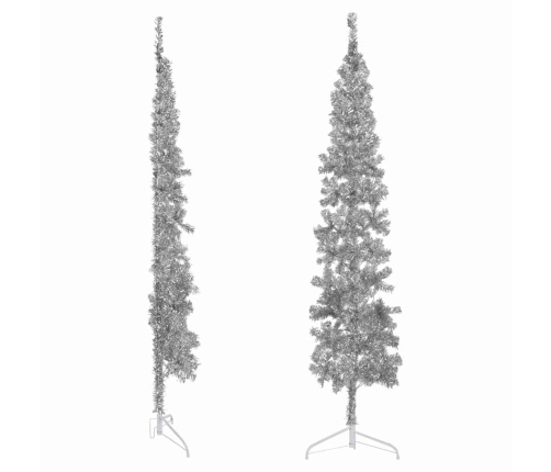 Medio árbol de Navidad artificial con soporte plateado 210 cm