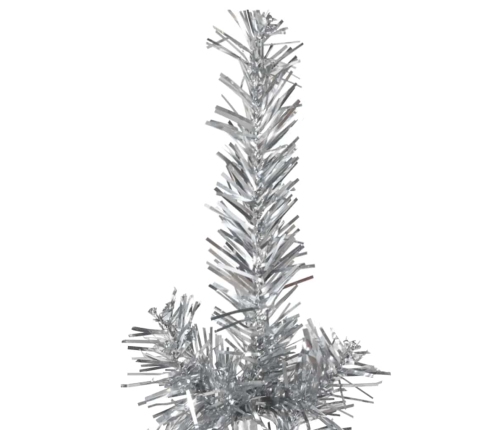 Medio árbol de Navidad artificial con soporte plateado 210 cm