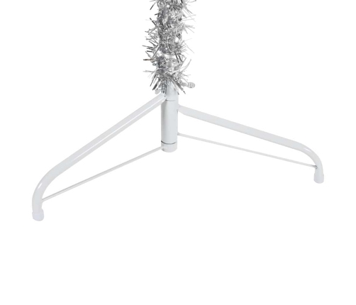 Medio árbol de Navidad artificial con soporte plateado 210 cm