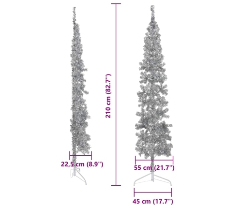 Medio árbol de Navidad artificial con soporte plateado 210 cm