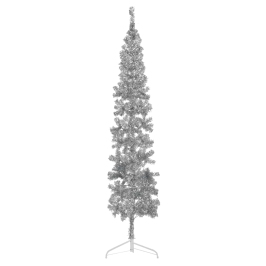 Medio árbol de Navidad artificial con soporte plateado 240 cm