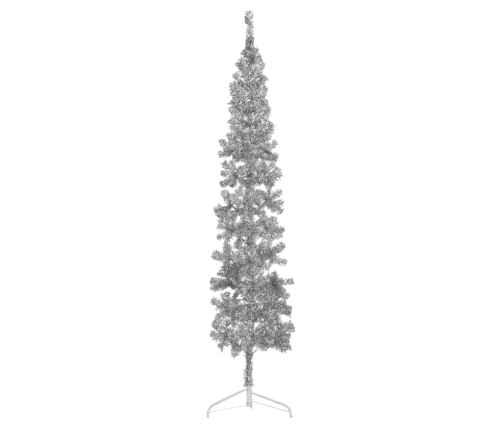 Medio árbol de Navidad artificial con soporte plateado 240 cm