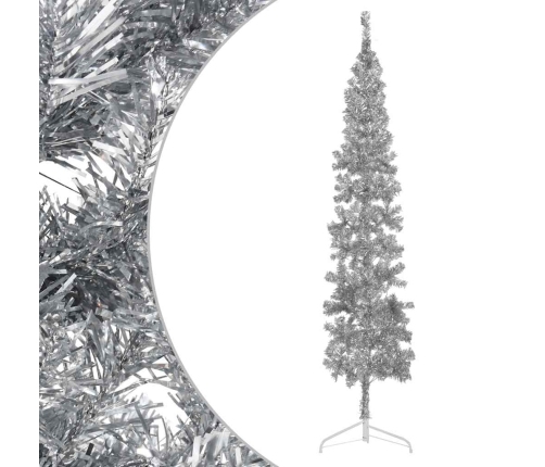 Medio árbol de Navidad artificial con soporte plateado 240 cm