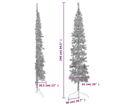 Medio árbol de Navidad artificial con soporte plateado 240 cm