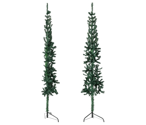 Medio árbol de Navidad artificial con soporte verde 210 cm