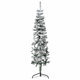 Mitad árbol Navidad artificial delgado con nieve 150 cm