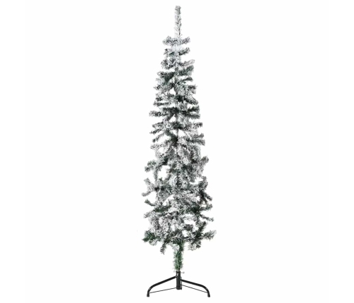 Mitad árbol Navidad artificial delgado con nieve 150 cm