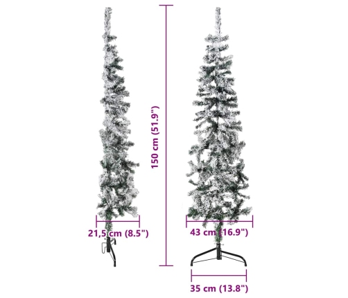 Mitad árbol Navidad artificial delgado con nieve 150 cm