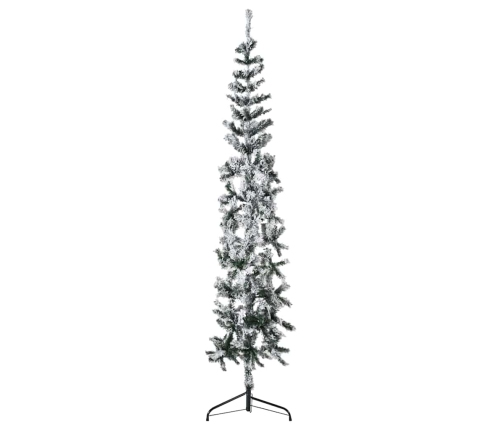 Mitad árbol Navidad artificial delgado con nieve 180 cm