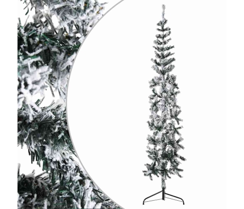 Mitad árbol Navidad artificial delgado con nieve 180 cm