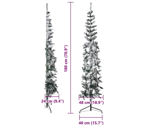 Mitad árbol Navidad artificial delgado con nieve 180 cm