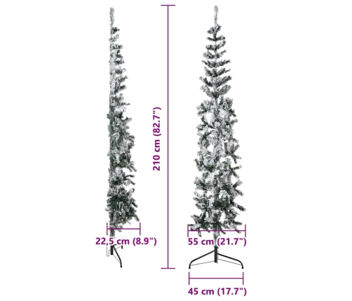 Mitad árbol Navidad artificial delgado con nieve 210 cm