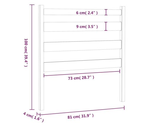 Cabecero de cama madera maciza de pino 81x4x100 cm