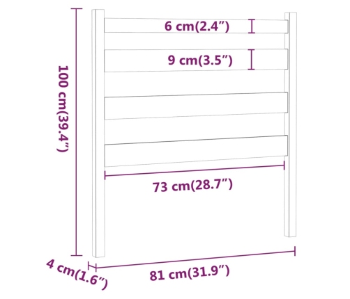 Cabecero de cama madera maciza de pino marrón miel 81x4x100 cm