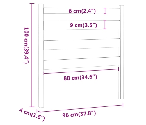 Cabecero de cama madera maciza de pino marrón miel 96x4x100 cm