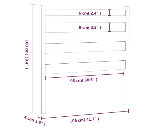 vidaXL Cabecero de cama madera maciza de pino marrón miel 106x4x100 cm