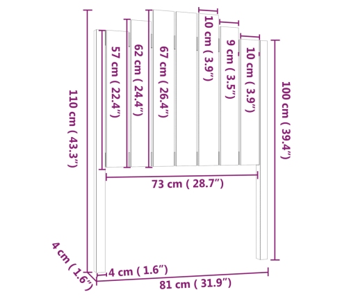 Cabecero de cama madera maciza de pino 81x4x110 cm