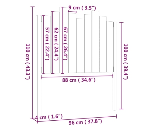 Cabecero de cama madera maciza de pino 96x4x110 cm