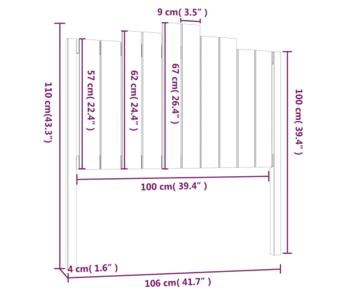 vidaXL Cabecero de cama madera maciza de pino 106x4x110 cm