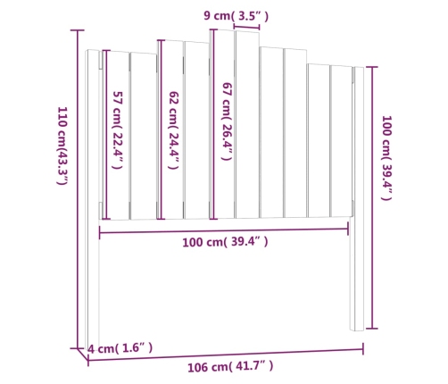 Cabecero de cama madera maciza de pino gris 106x4x110 cm