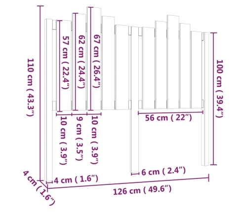 Cabecero de cama madera maciza de pino gris 126x4x110 cm