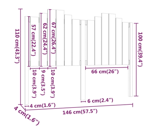 vidaXL Cabecero de cama madera maciza de pino negro 146x4x110 cm