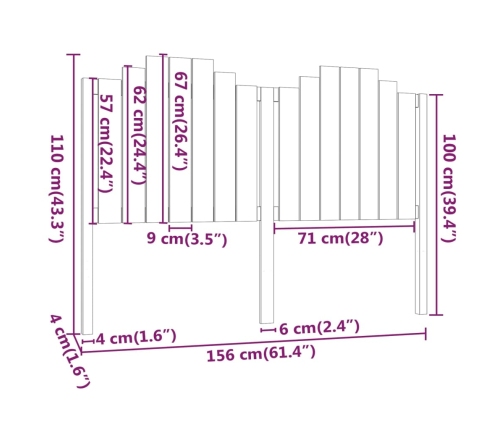 vidaXL Cabecero de cama madera maciza de pino 156x4x110 cm