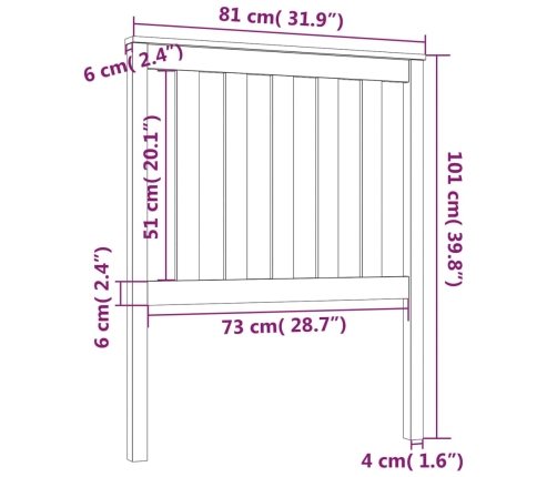 vidaXL Cabecero de cama madera maciza de pino 81x6x101 cm