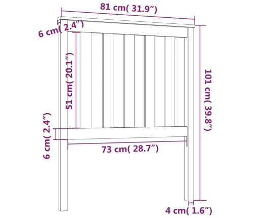 vidaXL Cabecero de cama madera maciza de pino blanco 81x6x101 cm