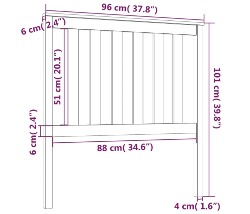 Cabecero de cama madera maciza de pino 96x6x101 cm