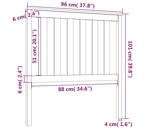 Cabecero de cama madera maciza de pino negro 96x6x101 cm